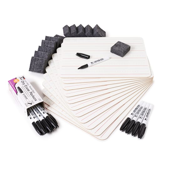 Lined 1-Sided Boards Dry Erase Classpack with Markers & Erasers, Pack of 12